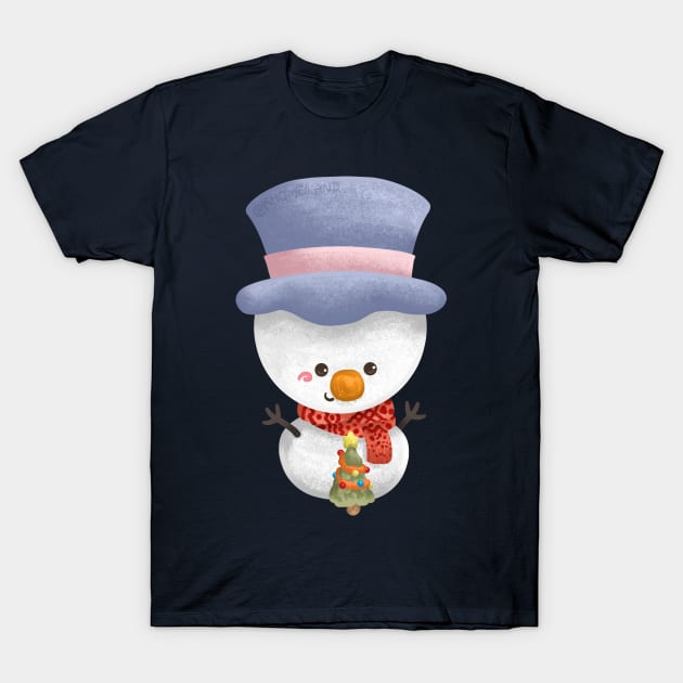 Snowman Build a Tiny Christmas Tree T-Shirt by Khotekmei